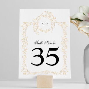 traditional Monogram Blush Crest Elegant Wedding Table Number