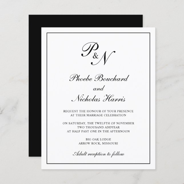 Traditional Monogram Budget Wedding Invitation (Front/Back)