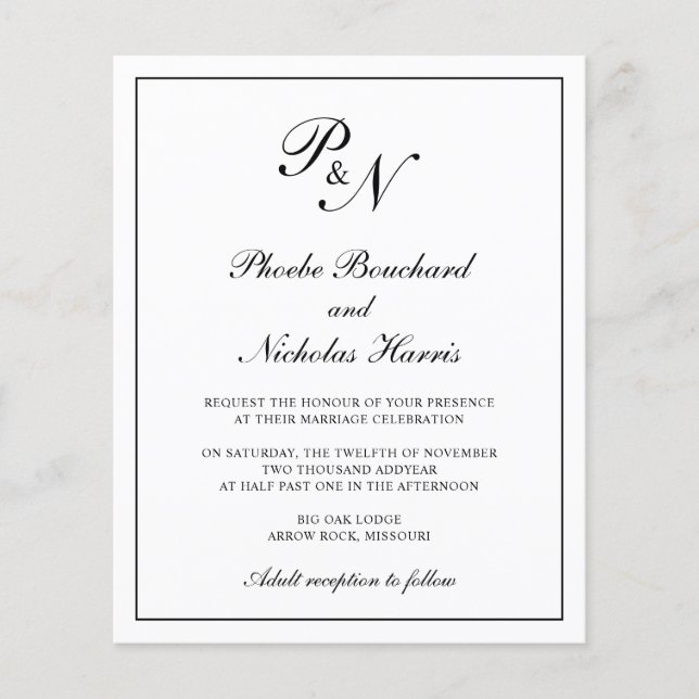 Traditional Monogram Budget Wedding Invitation Flyer (Front)