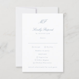 Traditional Monogram Classic Dusty Blue Wedding RSVP Card