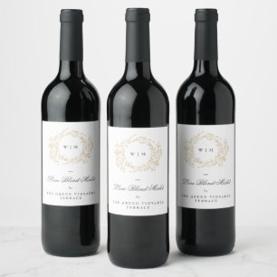 traditional Monogram Crest Classic Elegant Wedding Wine Label