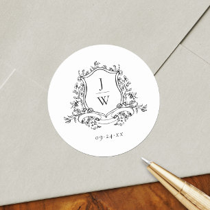 Traditional Monogram Crest Floral Elegant Wedding Classic Round Sticker