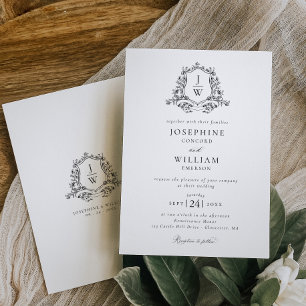 Traditional Monogram Crest Floral Elegant Wedding Invitation