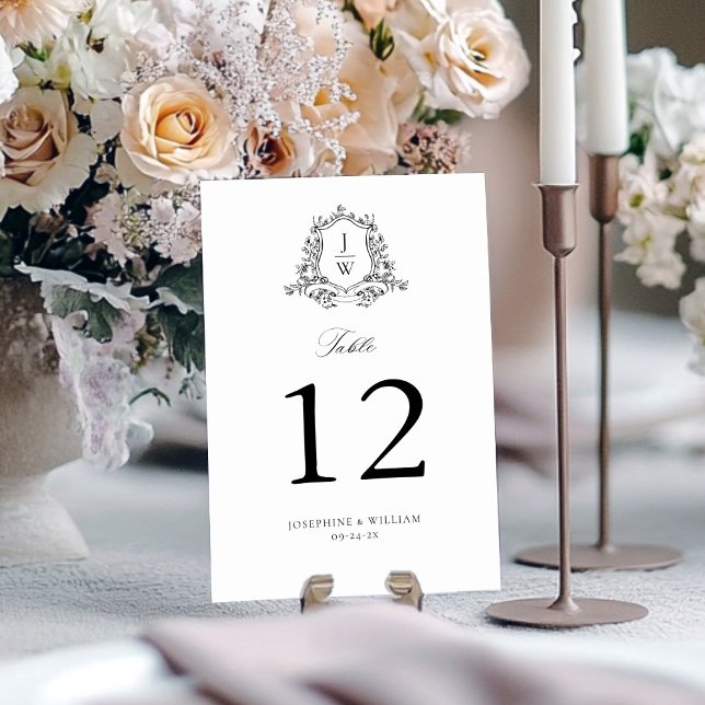 Traditional Monogram Crest Floral Elegant Wedding Table Number (Creator Uploaded)
