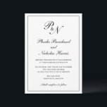 Traditional Monogram Formal Elegant Wedding Invitation<br><div class="desc">Traditional wedding invitation in classic black and white featuring a simple design with your two initial monogram and your names in an elegant calligraphy inside of a thin border.  The backside is solid black.  This classy design is perfect for a formal wedding.</div>