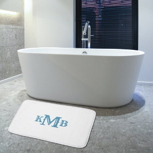 Traditional Monogrammed Blue & White Bath Mat