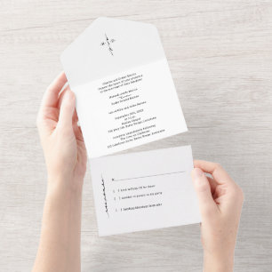 Traditional Monogrammed Hand Lettered Chic Cross All In One Invitation