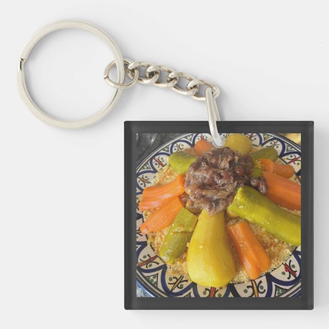 Traditional Moroccan Couscous Plate Illustration Key Ring (Front)
