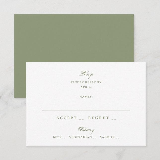 Traditional Moss Green Wedding RSVP Card (Front/Back)