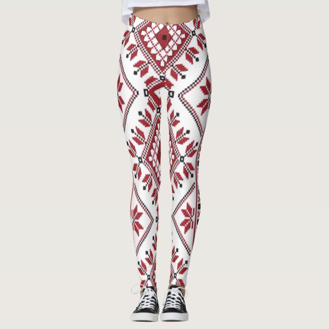 Traditional Motif, Romanian Traditional Motif  T-S Leggings (Front)
