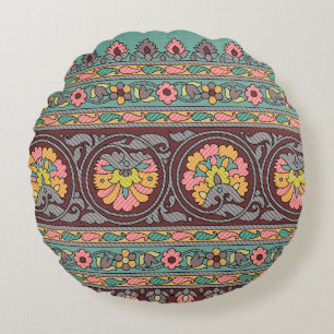 Traditional Mughal Border art,pattern,flower,geome Round Cushion