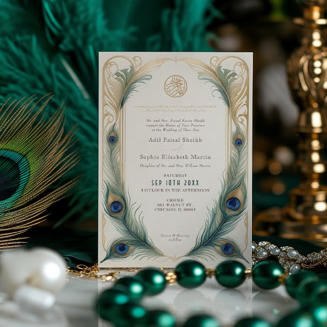 Traditional Muslim Peacock Wedding Invitation (Creator Uploaded)