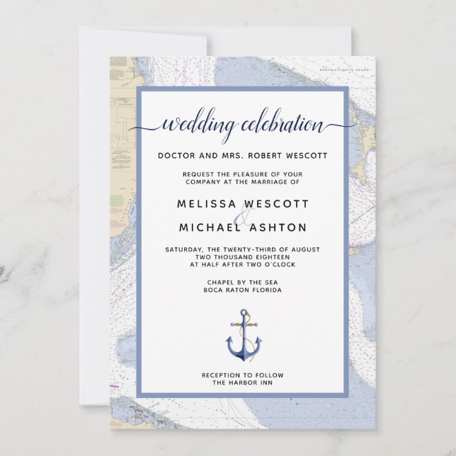 Traditional Nautical Event / Wedding | Bahamas Invitation (Front)