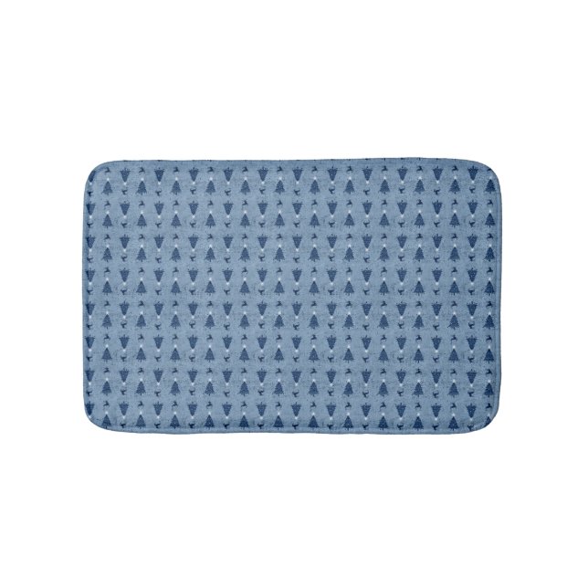 Traditional Navy Blue Christmas Trees & Reindeer Bath Mat (Front)
