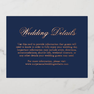 Traditional Navy Blue Formal Elegant Wedding Foil Invitation Postcard