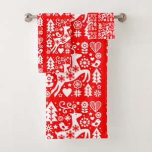 Traditional Nordic Christmas Decor Bath Towel Set