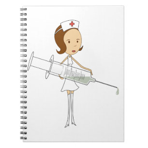 Traditional Nurse with Comically Oversized Syringe Spiral Notebook