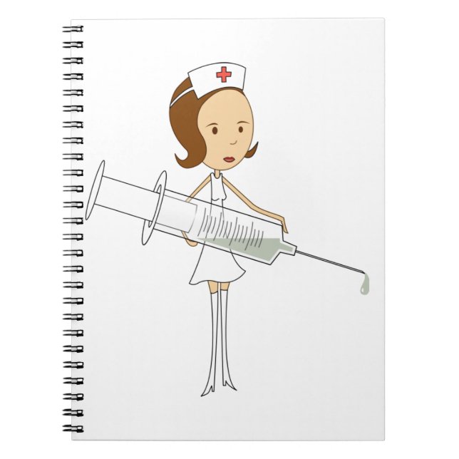 Traditional Nurse with Comically Oversized Syringe Spiral Notebook (Front)