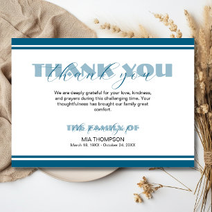 Traditional Ocean Blue Lines Memorial Thank Thank You Card