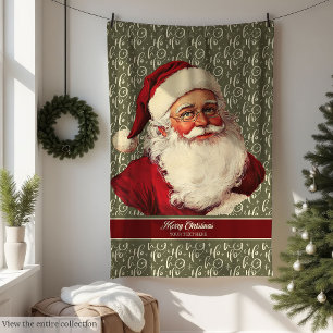 Traditional Old Fashioned Santa Cozy Throw Gift Fleece Blanket