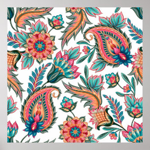 Traditional oriental seamless paisley pattern. Vin Poster