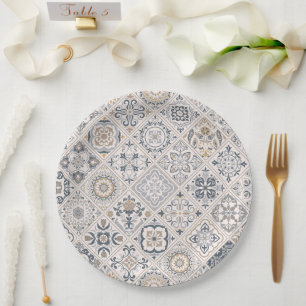 Traditional ornament Portuguese and Spanish Boho Paper Plate
