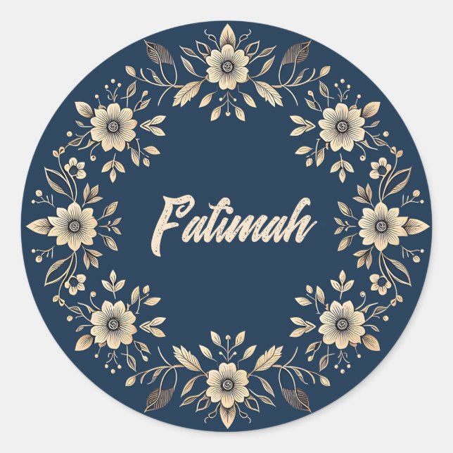 Traditional Ornamental Floral Navy Blue Name Classic Round Sticker (Front)