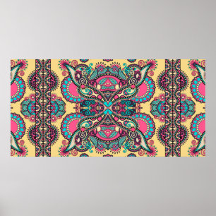 Traditional ornamental floral paisley bandanna. Yo Poster
