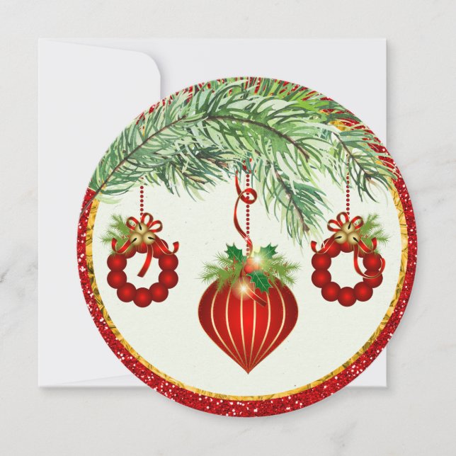 Traditional Ornaments Round Christmas Flat Card (Front)
