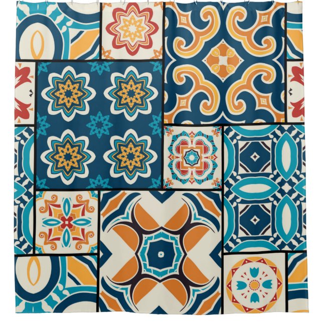 Traditional ornate portuguese decorative colour ti shower curtain (Front)