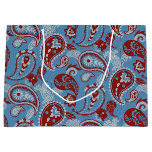 Traditional Paisley Linocut Red White Blue Large Gift Bag