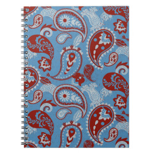 Traditional Paisley Linocut Red White Blue Notebook