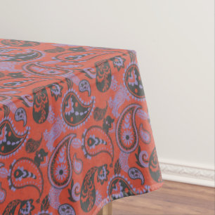Traditional Paisley Linocut Vivid Orange Purple Tablecloth