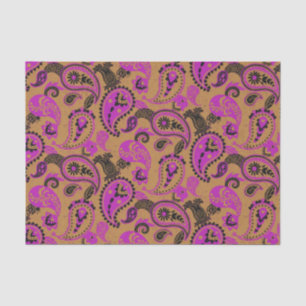 Traditional Paisley Linocut Vivid Pink Mustard Tissue Paper
