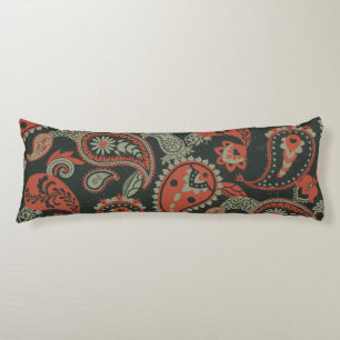 Traditional Paisley Linocut Warm Orange Mint Green Body Cushion