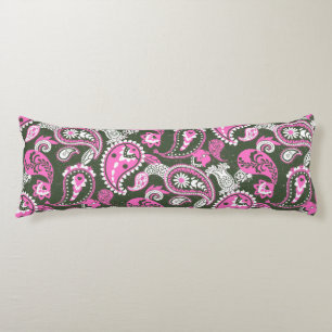 Traditional Paisley Linocut Warm Pink Deep Green Body Cushion