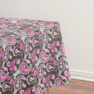 Traditional Paisley Linocut Warm Pink Deep Green Tablecloth