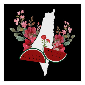 Traditional Palestine elements in palestine map Poster