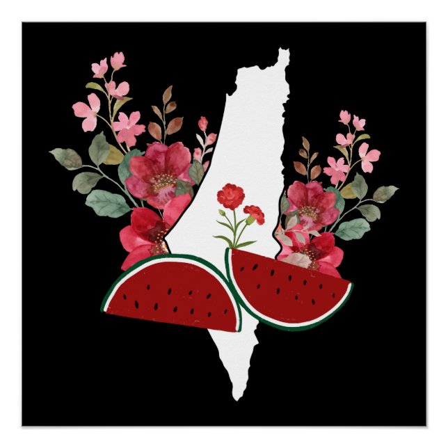 Traditional Palestine elements in palestine map Poster (Front)