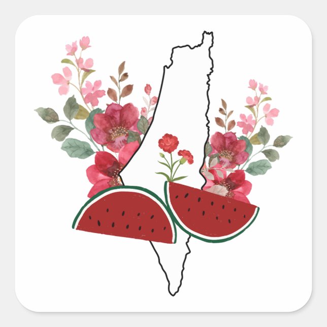 Traditional Palestine elements in palestine map Square Sticker (Front)