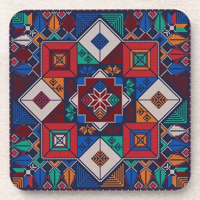 Traditional Palestine Embroidery tatreez  colourfu Coaster (Front)