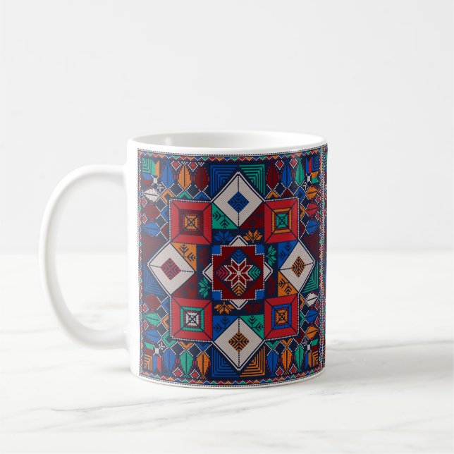 Traditional Palestine Embroidery tatreez  colourfu Coffee Mug (Left)