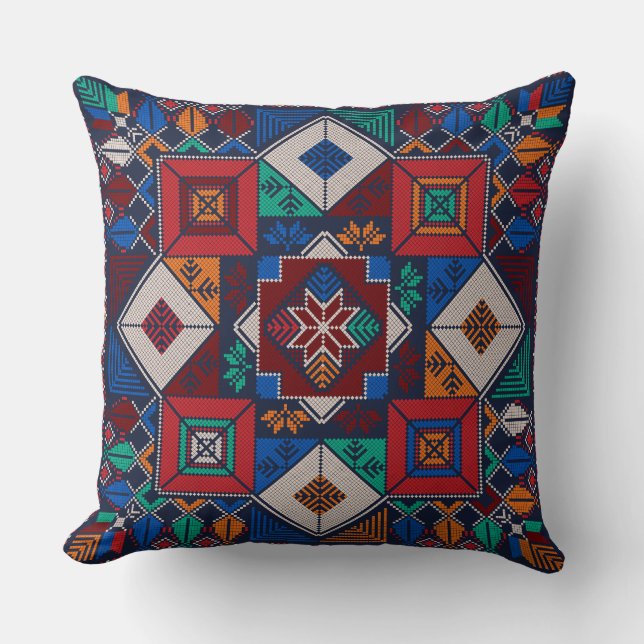 Traditional Palestine Embroidery tatreez  colourfu Cushion (Front)