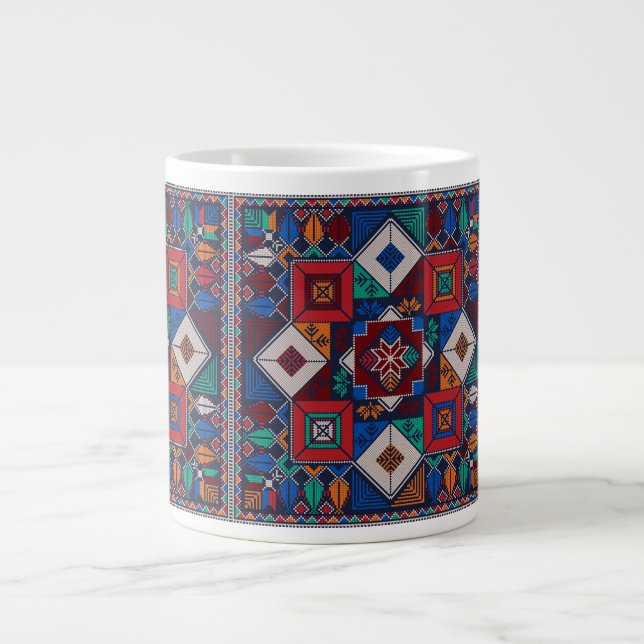 Traditional Palestine Embroidery tatreez  colourfu Large Coffee Mug (Front)