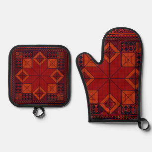 traditional Palestine Embroidery Tatreez Pattern  Oven Mitt & Pot Holder Set