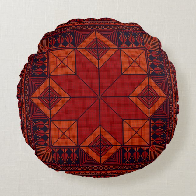 traditional Palestine Embroidery Tatreez Pattern  Round Cushion (Front)