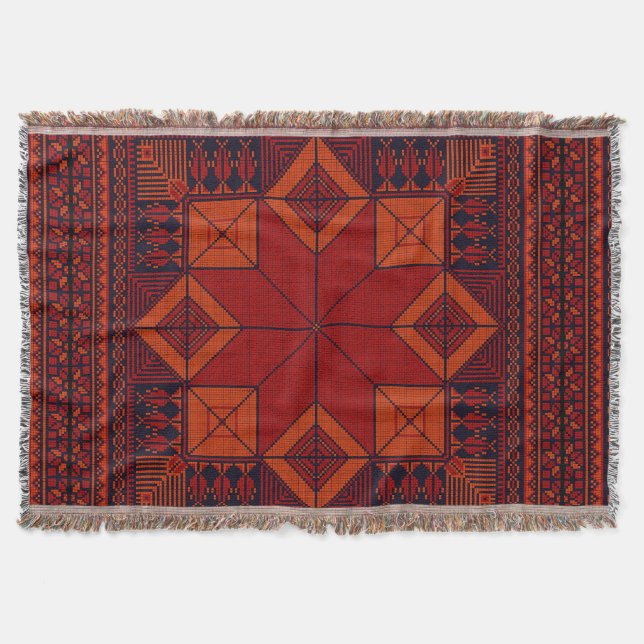 traditional Palestine Embroidery tatreez Pattern  Throw Blanket (Front)