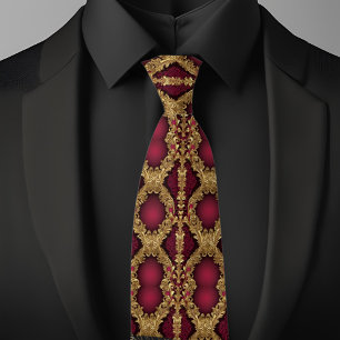 Traditional Pattern Gold and Ruby Necktie