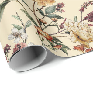 Traditional Peony Vintage Botanical Pattern Wrapping Paper