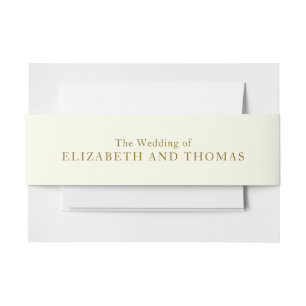Traditional  personalise gold and ivory wedding invitation belly band